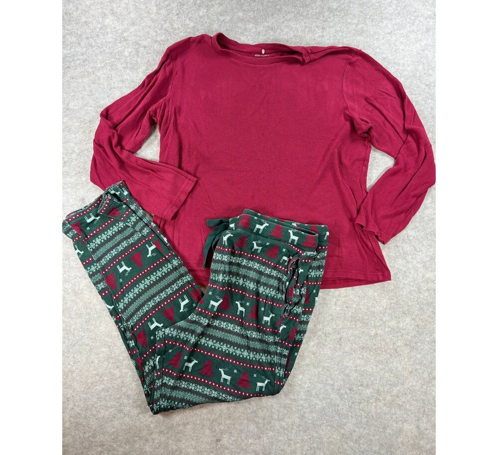 Posh Peanut Green Holiday Fair Isle Bamboo Waffle Pajama Set Men's Size Large